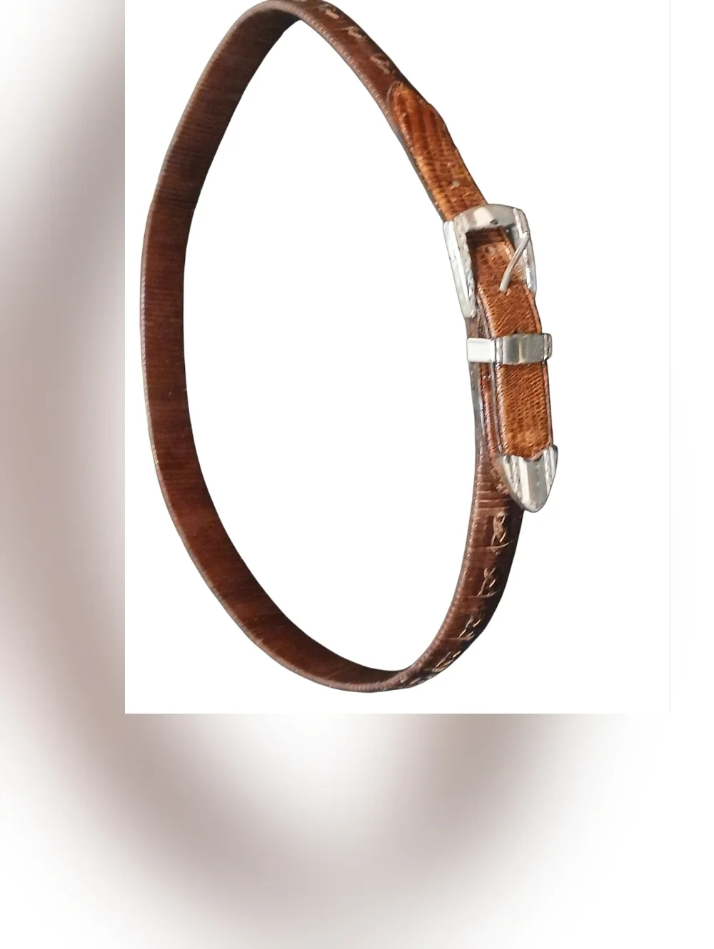 Brighton -Men's Brown Leather Belt, Geometric Pattern Bohemian Type Buckle 40 in